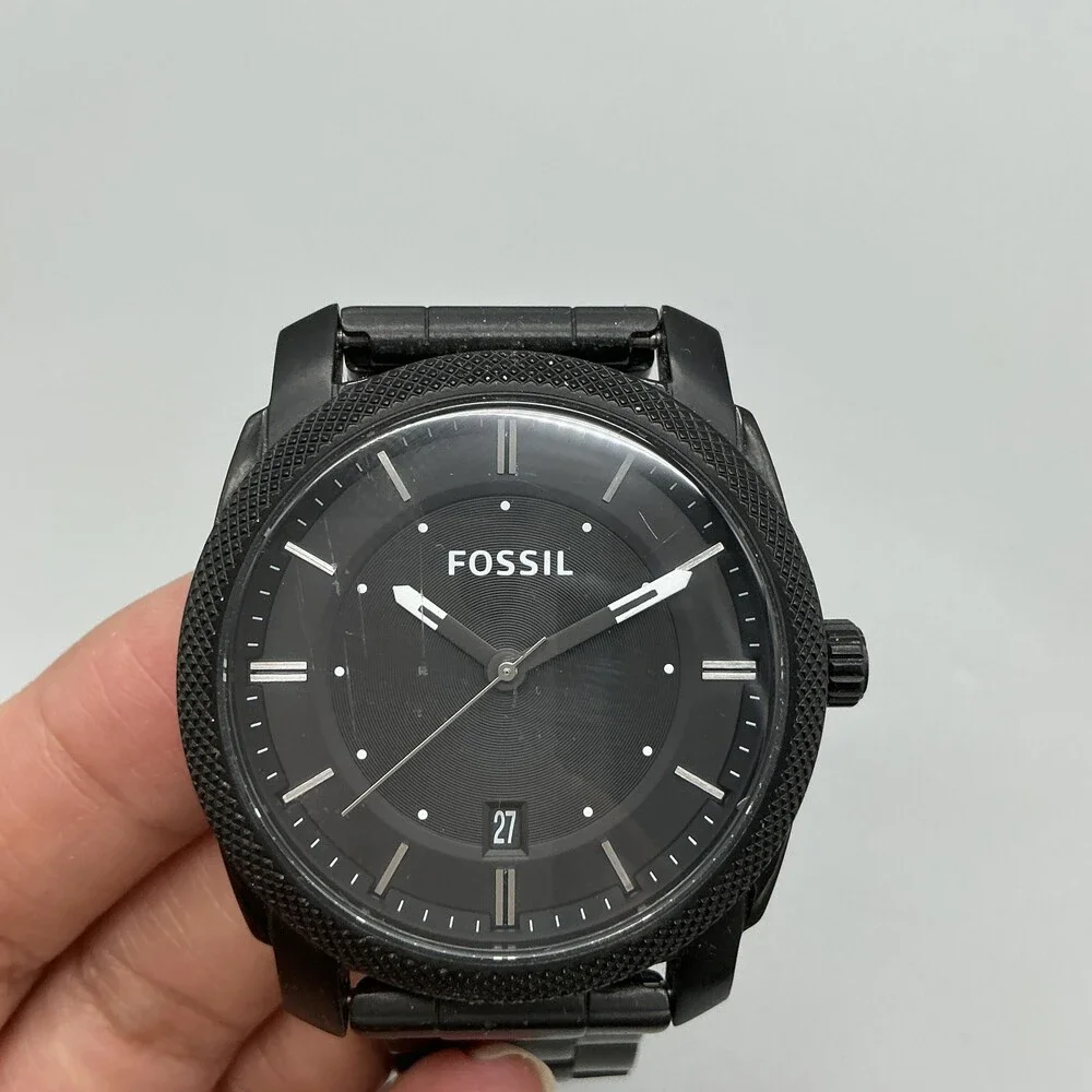 Fossil Machine FS4775 Mens Watch 42mm Black Dial Stainless New Battery 6.5